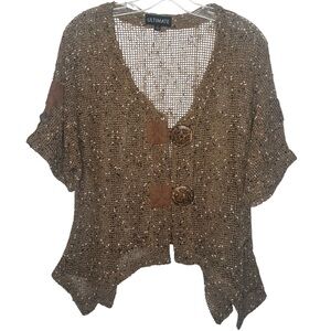 Ultimate Crochet Knit Sweater Top Size S Brown Artsy Natural Earthy